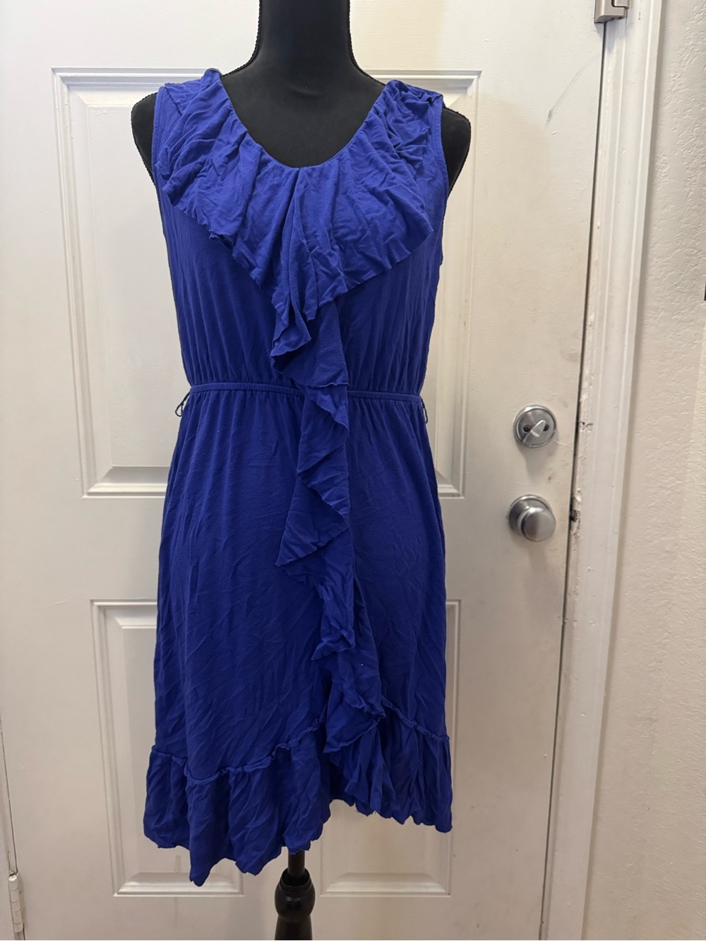 Elle Royal Blue Ruffle-Front Midi Dress